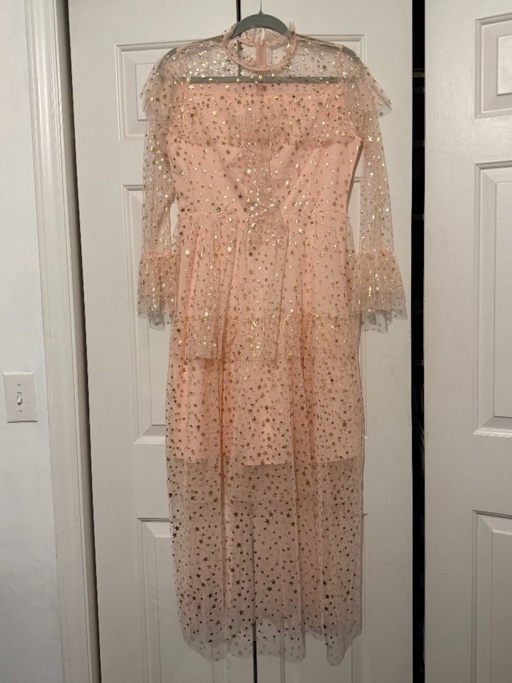sparkle metallic star light pink dress